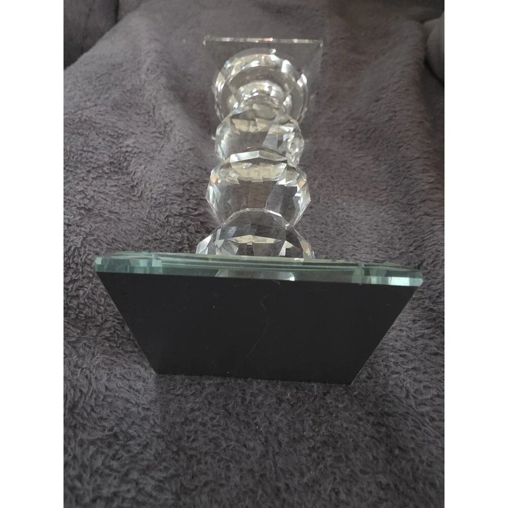 Art Deco CRYSTAL Set of 2  Gemstone Cut PRISM Pillar Candlestick Holder Pair